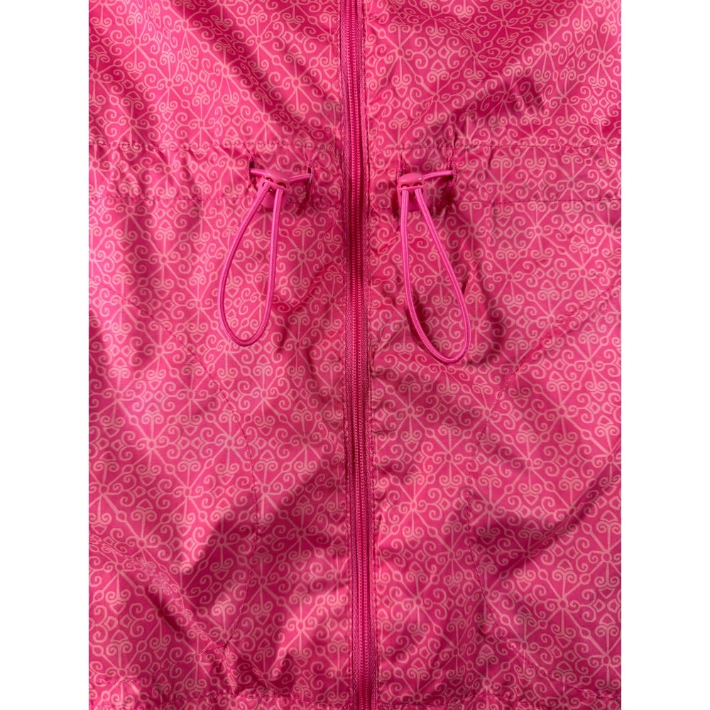 Columbia Pink Geometric Pattern Hooded Windbreaker Jacket Womens Medium 1625861 - Picture 3 of 13